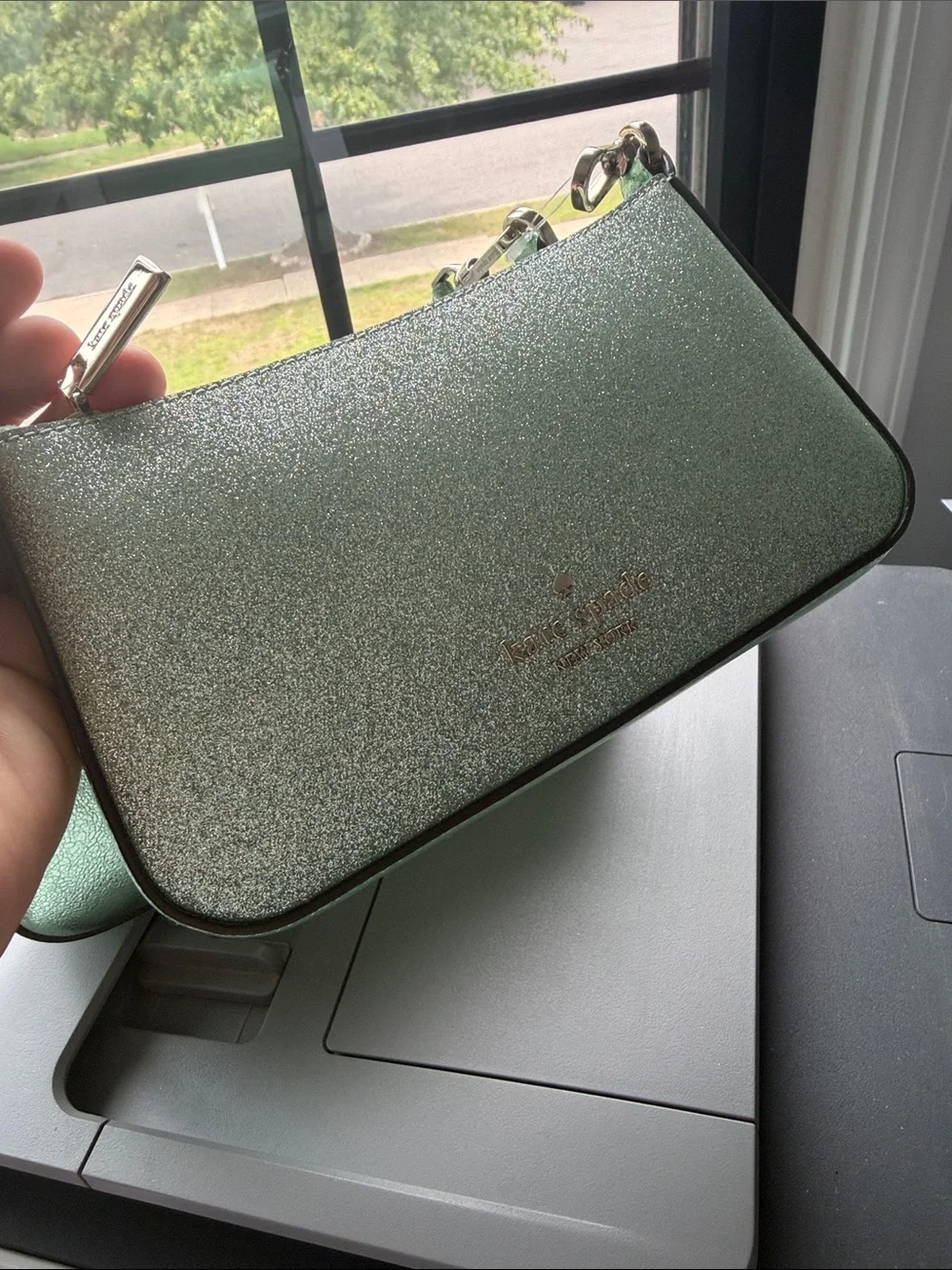 Kate Spade Sea Water Crossbody Duo Metallic Emerald Green and Glitter bags